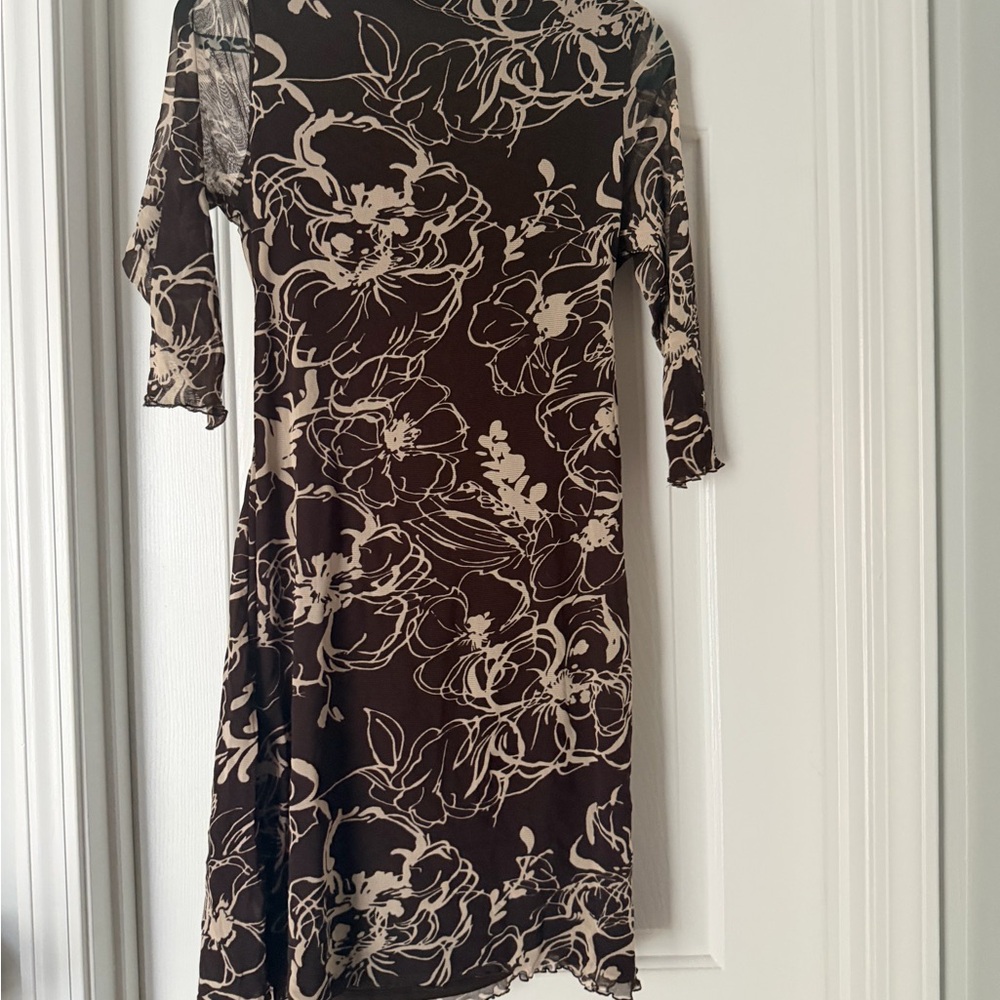 BCBGMaxAzria Brown and Cream Floral Wrap Dress - Picture 4 of 4